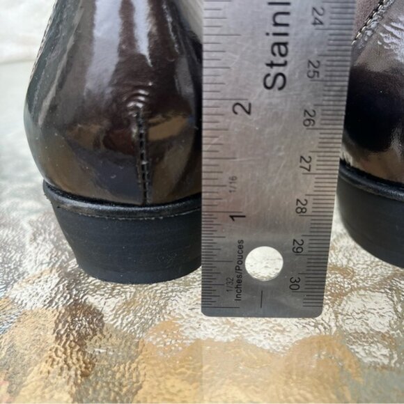 Un Tour En Ville Dark Grey Suede/Espresso Patent Leather Square Toe Slip On Shoe - Picture 8 of 14